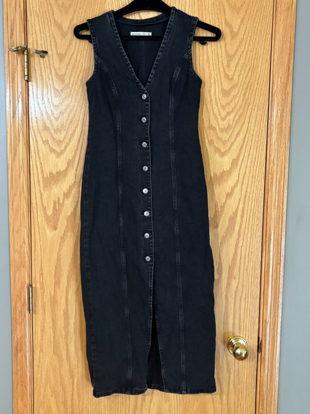 Abercrombie & Fitch Black Denim Button Front Midi Dress